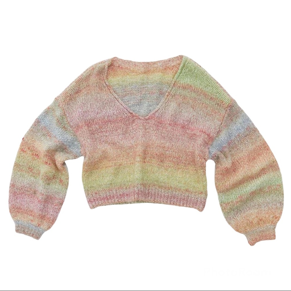Rainbow Ombré Knit Cropped Sweater